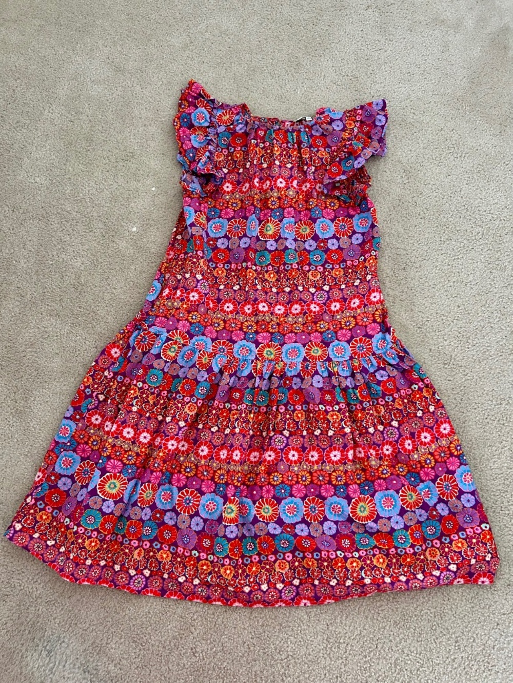 Pinch Sz Medium Floral Flutter Sleeve Tiered Skirt Midi Dress 100% Cotton